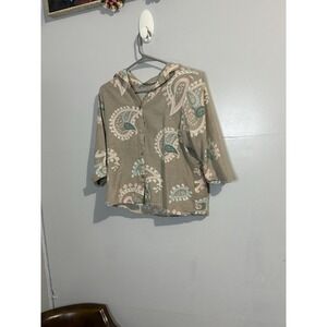 Vintage Executive Focus Paisley Textured Cropped Button Down Beige Taupe Women 6